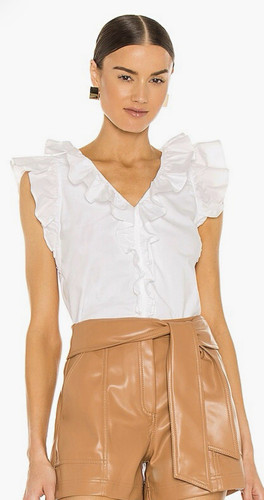Veronica Beard Jeans Stacie White Ruffle Flutter Sleeve Top XS