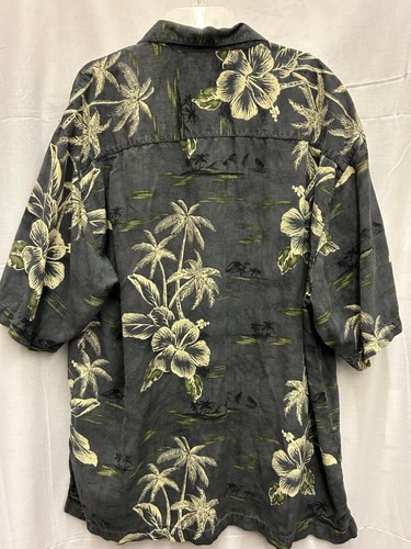 Tommy Bahama Silk Shirt Adult Men XL Gray Tan Palm Button Beach - Picture 2 of 7