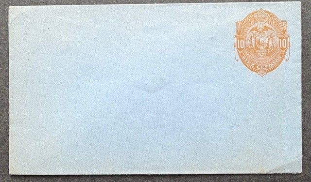 1890'S ECUADOR COAT OF ARMS ORANGE 10C ON BLUE POSTAL STATIONARY ENVELOPE UNUSED