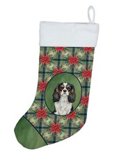 Tricolor Cavalier Spaniel Christmas Poinsettas Christmas Stocking WDK8565CS