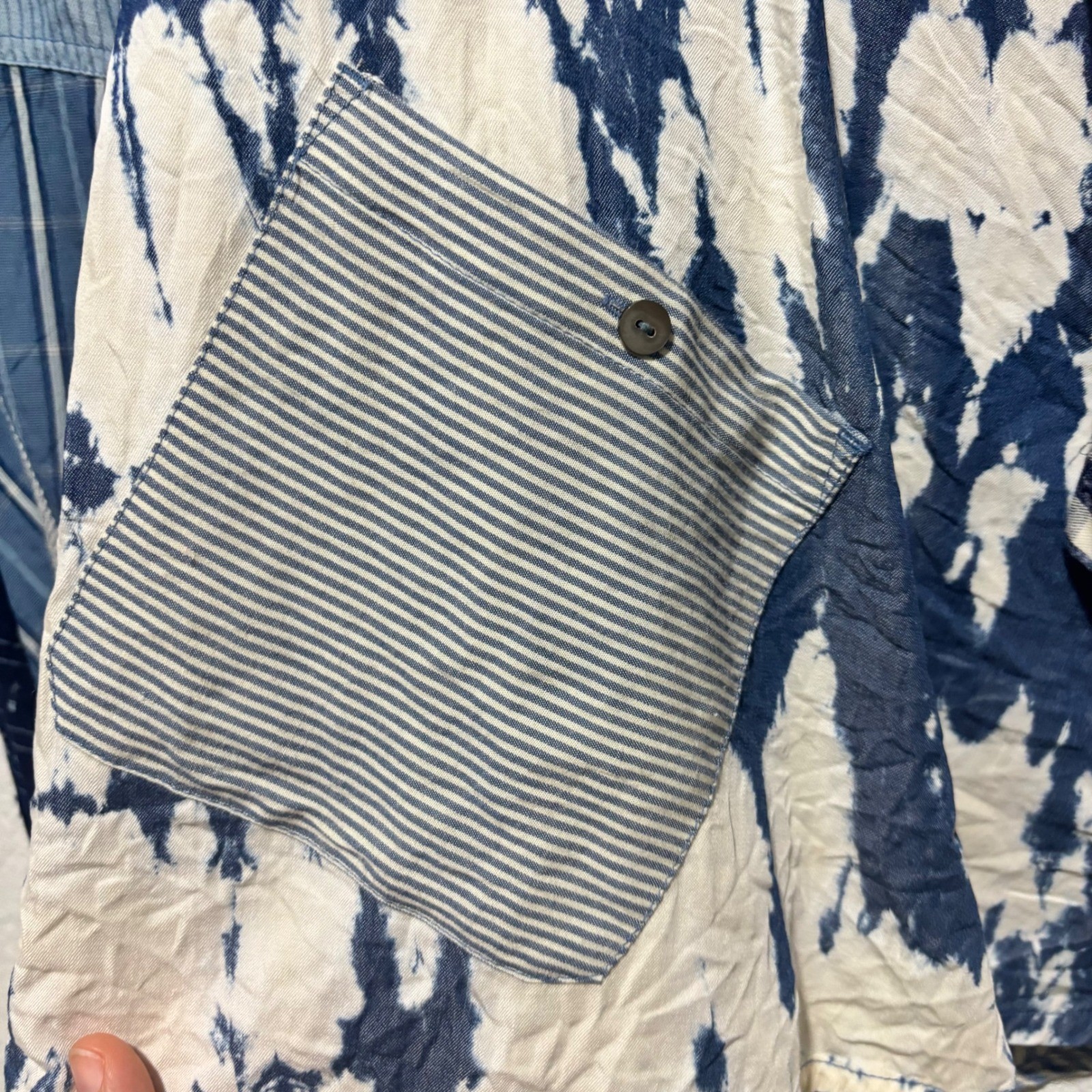 JOHN MARK Patchwork Blue White Gingham Stripe Tie… - image 7