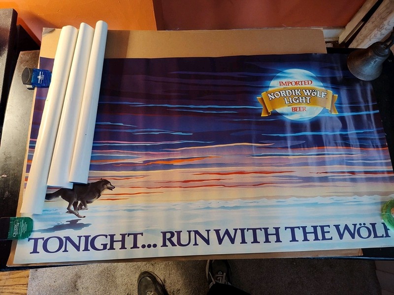 4 Vintage Wolf & Dog Related Beer Advertising Posters Good Condition Lot #9