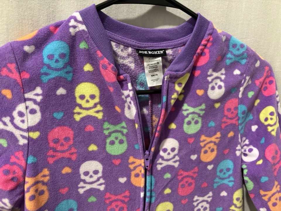 Ropa para niños vintage Joe Boxer talla 7-8 pijama con patas de lana púrpura/cráneos Foto 2 de 4
