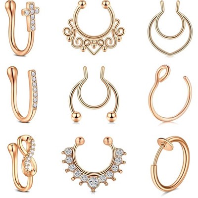Fake Nose Piercing Fake Septum Non-Pierced Clip Nose Piercing Nose Ring Hoop ...