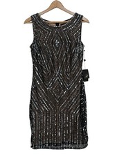 Adrianna Papell Beaded Sequin Cocktail Dress Size 8 Sleeveless Art Deco NWT