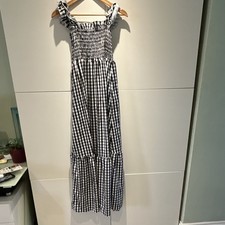 Black & White Gingham Smocked Maxi Dress Square Neck Ruffle Straps XL
