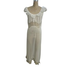 Vintage Virginia Wallace White Sheer Ruffle Trim Long Nightgown Dress Size 38