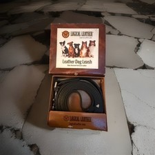 Logical Leather 6' Dog Leash Full Grain Leather Classic Black Silver Tone NEW 