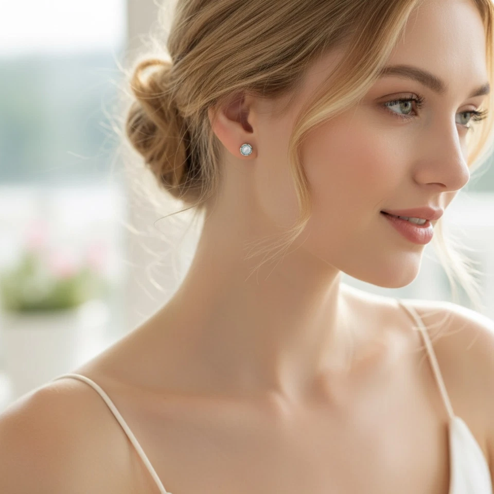 Ohrringe Rund Sterling Silber 925 mit mini Opal Damen Ohrstecker 6mm - Bild 2 von 4