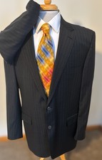 Joseph A Bank 2 Piece Suit Jacket 44L Pants 37 x 30 Wool Dark Gray Pin Stripe