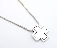 Estate ESPRIT Sterling Silver 3/4" by 3/4" Cross Pendant 17" Necklace 12.7 Grams