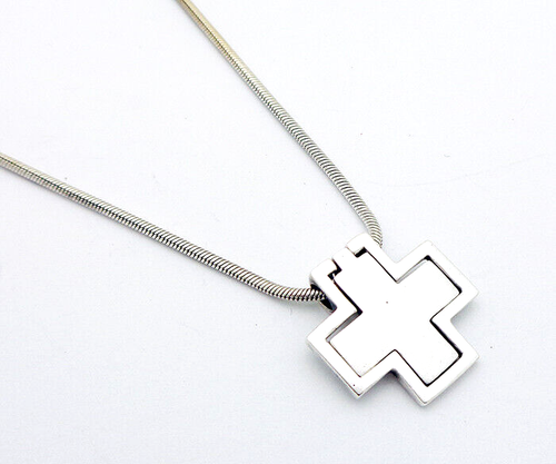 Estate ESPRIT Sterling Silver 3/4" by 3/4" Cross Pendant 17" Necklace 12.7 Grams