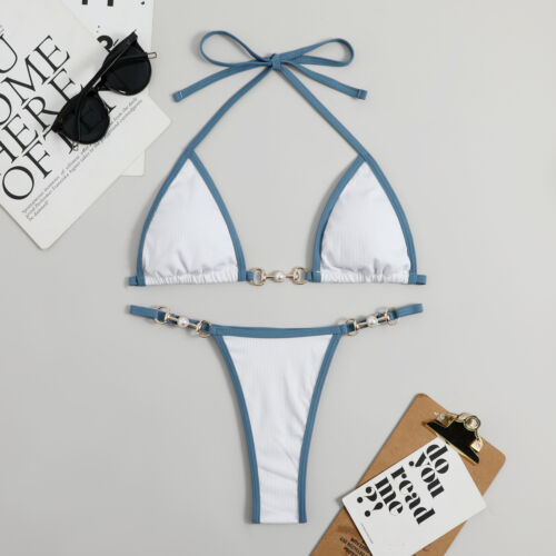 Mujeres micro Bikini Traje de baño Tanga acanalada Ropa de playa Traje de baño con cordones Traje de baño - Imagen 22 de 27