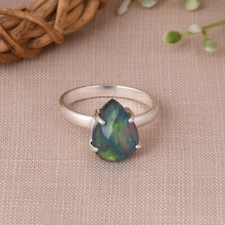 Pear Cut Aurora Opal 925 Sterling Silver Prong Set Ring Anniversary Gift For Her