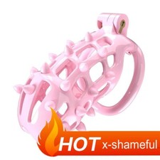 Male Chastity Cage Device Pink Silicone Nails Men Resin Lock Belt 4 Rings