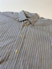 Canali Shirt Men's Large Blue White Pin Striped Dress Cotton Made in Italy