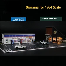 1:64 Scale Diorama Kits Model Car Garage LED lighting Coffee Shop Scene Model