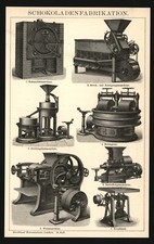 Druck anno 1898 - Schokolade Kakao Conche Chocolatier Röstmaschine Walzmaschine