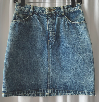 Vintage 80s Denim Jean Mini Skirt  Acid Stone Washed sz 7