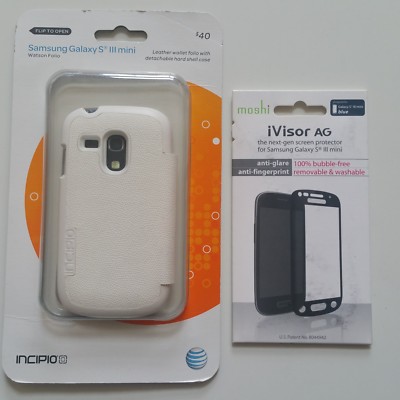 Incipio Watson Wallet Folio + Moshi iVisor Screen Samsung Galaxy SIII Mini Wht 