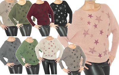 Sweater Knit Stars Batwing Sleeve Top Light Wool
