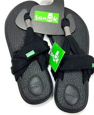 Sanuk Sling 2 Sandals NWT Size 6,7,8,9,10 Black Comfort Yoga Mat Thong Flip Flop