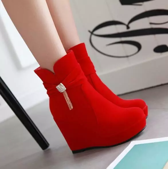Ladies Wedge High Heels Shoes Ankle Boots Winter Warm Zip Chic Platform Shoes Sz