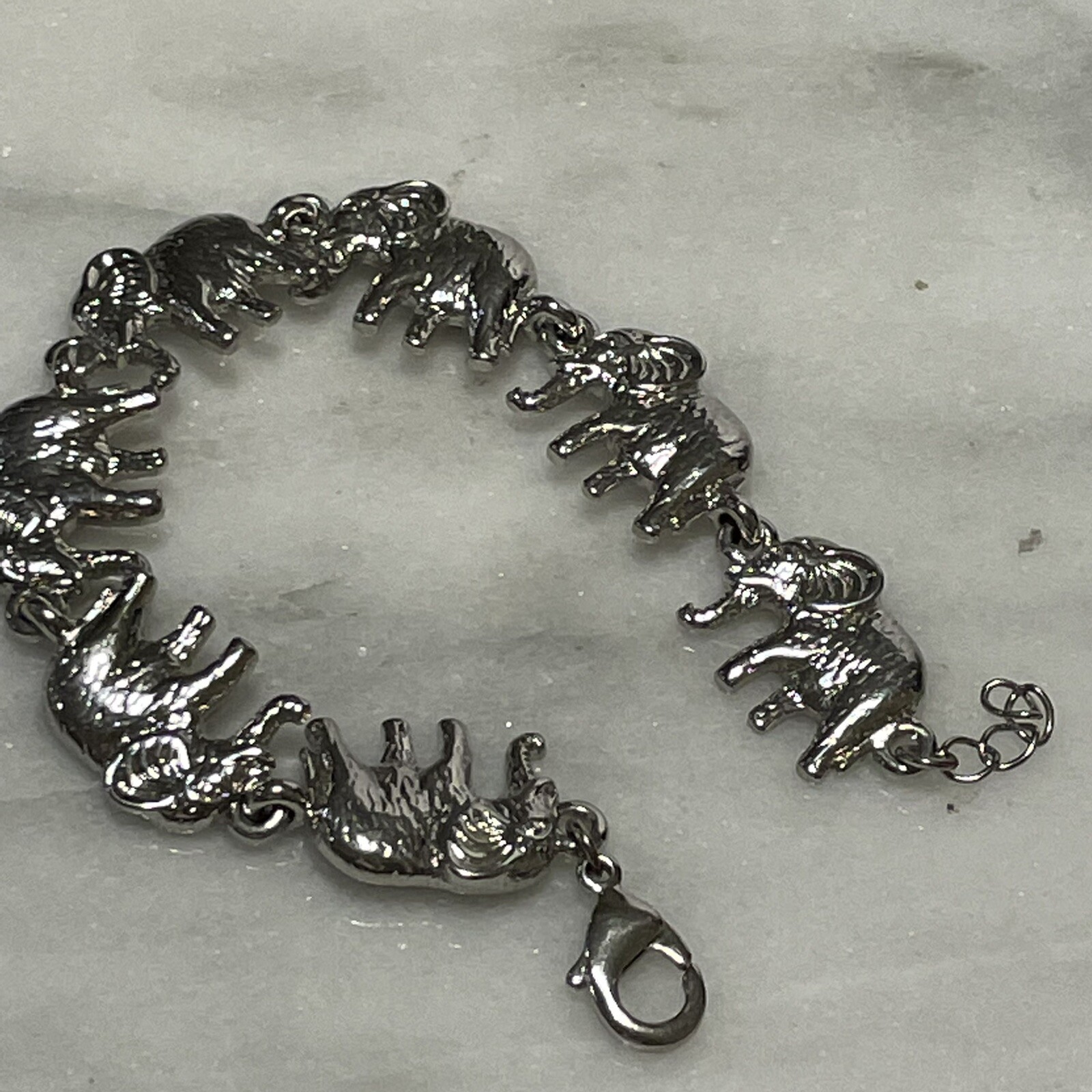 silver tone Interlocking elephant linked chain br… - image 6