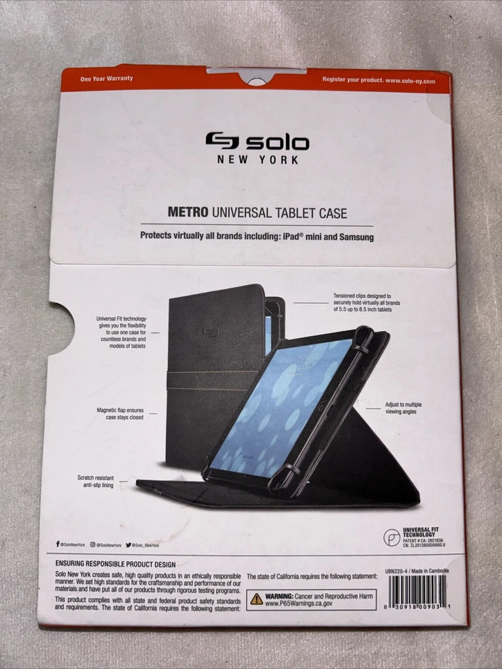 Universal Tablet Case 5.5" to 8.5" Devices iPad Samsung Magnet Close SOLO METRO - Image 3 of 4