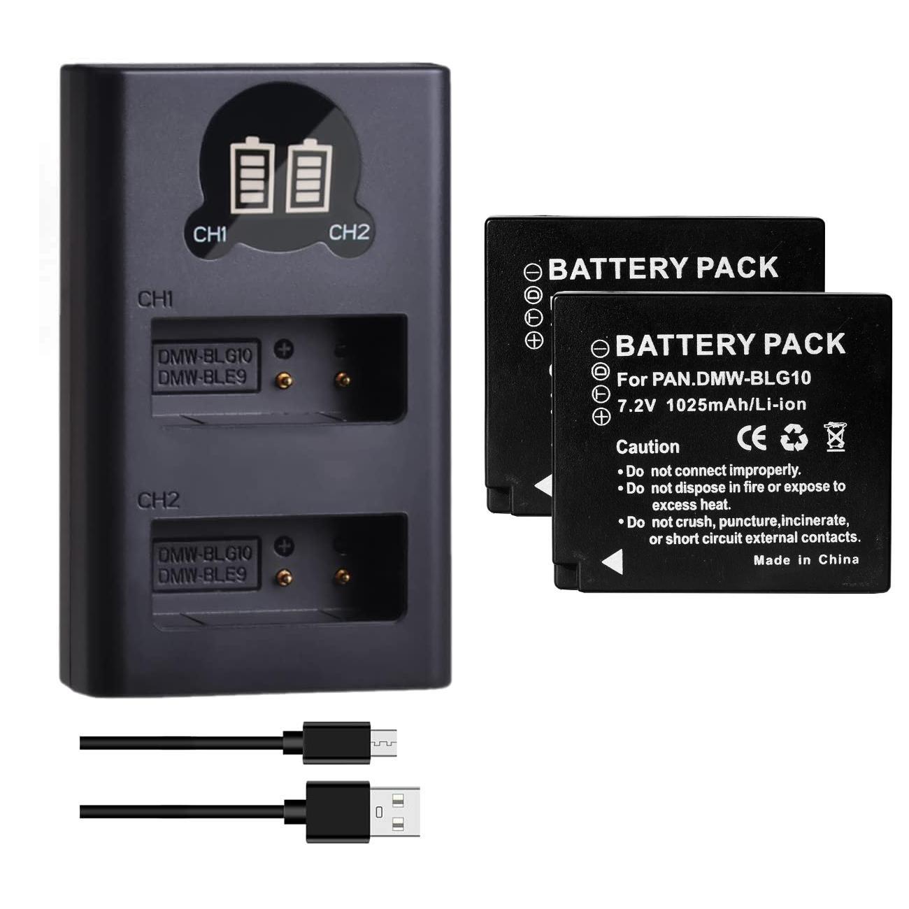 Battery x2 & LCD USB Dual Charger for Panasonic DMW-BLE9/E, DMW-BLG10/E