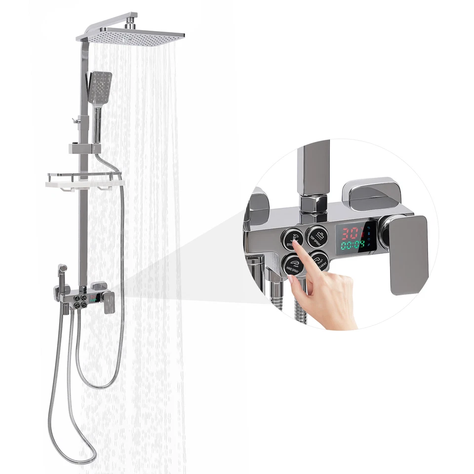 Shower system black with thermostat, adjustable shower rod, shower head de - Image 4 of 4