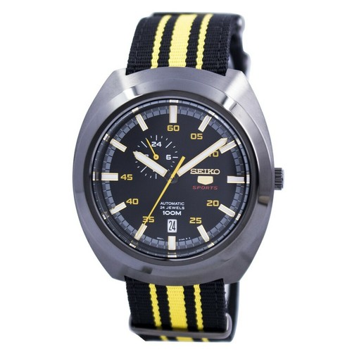 SEIKO 5 Sport SSA289K1 Automatic Black Dial Yellow Line Nylon Strap 100M |  eBay
