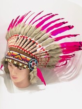 Indian Feather Pink Headdress Native American Bonnet Head Dress Hanmade