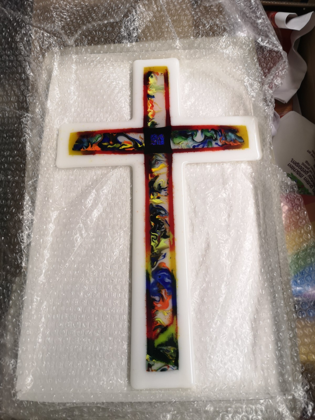 Glaskreuz Regenbogen Fusing Glas Kreuz Handarbeit Wandkreuz Kruzifix ERWIN PLANK
