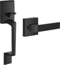 Front Door Handle, Single Cylinder Exterior Door Entry Handle with Door Lever, D