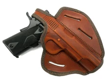 Right Hand Brown 3 Slot Thumb Break OWB Belt Holster for 5" 1911 No Rail