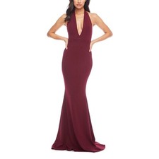 Dress the Population Camden Halter Plunge Gown Burgundy Size Large
