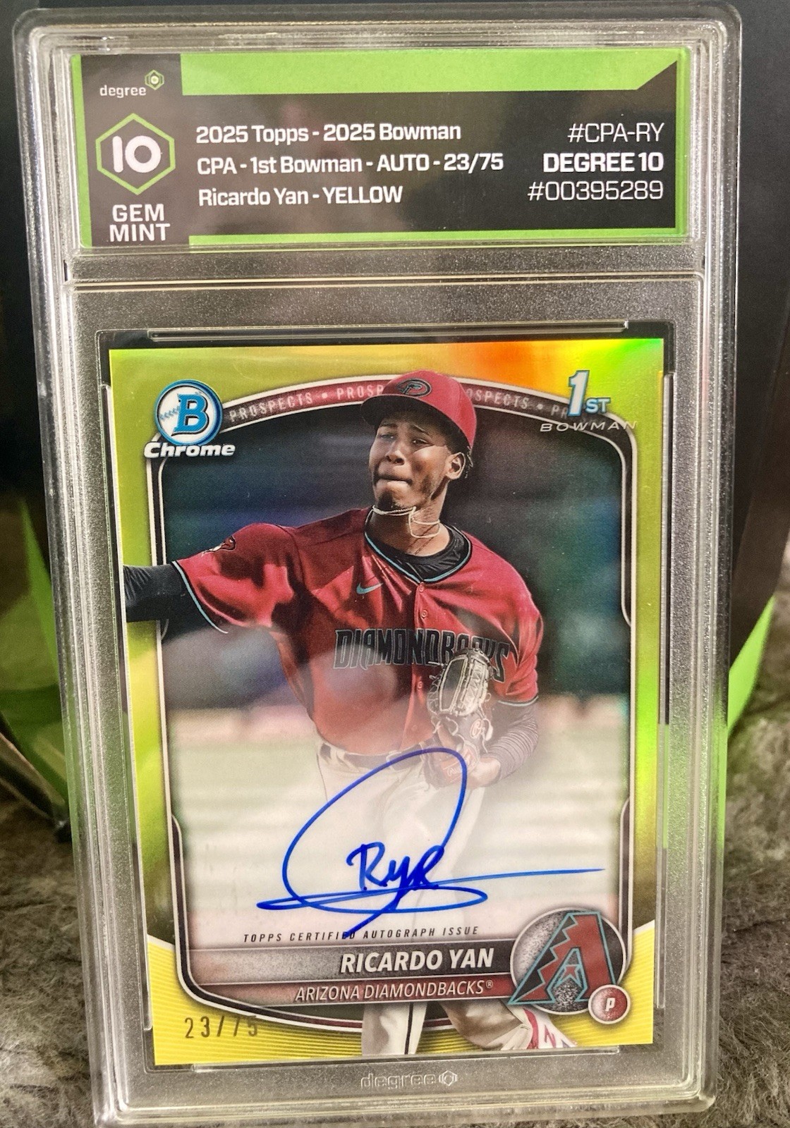 2025 Bowman Chrome Diamondbacks GM 10 Ricardo Yan Yellow Auto  /75 1st Bowman