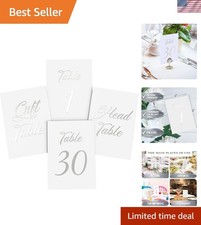 32 Pack of White and Silver Table Numbers - Perfect for Weddings and Events