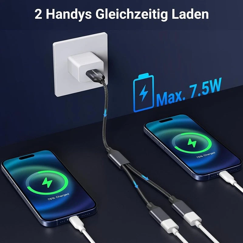 USB Splitter 1 zu 2, USB Doppelstecker Y Kabel Verteiler 1 auf 2 Adapter, Dual P - Bild 4 von 4