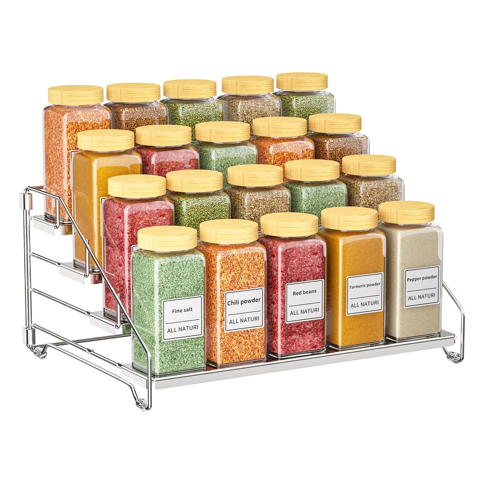 Spice Rack Organizer for Cabinet, 4 Tier Spice Rack, Depth Adjustable Spice O...
