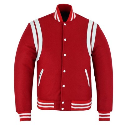 Red Varsity Letterman White Leather stripes Bomber Jacket College Gradation Wear