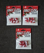 Lot of 3 - Eagle Claw - Line Markers - Ice Fishing - 1/2" Red White - 6 per pkg