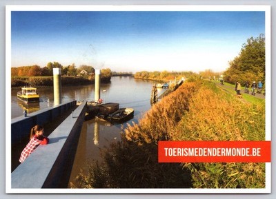 Vtg Postcard Visit Dendermonde Belgium Canal Boat View Unposted
