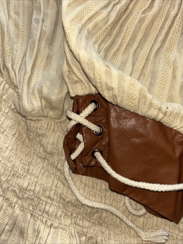 Belle Poque Beige Peasant Top Medium Off Shoulder Smocked Renaissance Boho Y2K - Picture 5 of 7