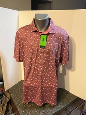 IZOD Golf Men  s Polo Shirt Red Blue Floral Check Large Poly Spandex - NWT