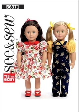 Butterick See & Sew 6371 Dress, Overalls,  & Blouse  For 18" Doll Pattern Uncut