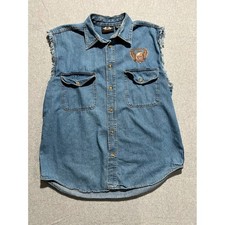 Vintage Trucker USA Biker Design Ride Free Nevada Denim Vest Mens XL Blue Eagle