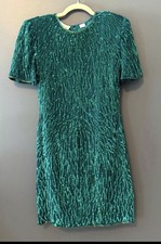 Vintage Lawrence Kazar New York Green Beaded and Sequin Dress. Size Medium.