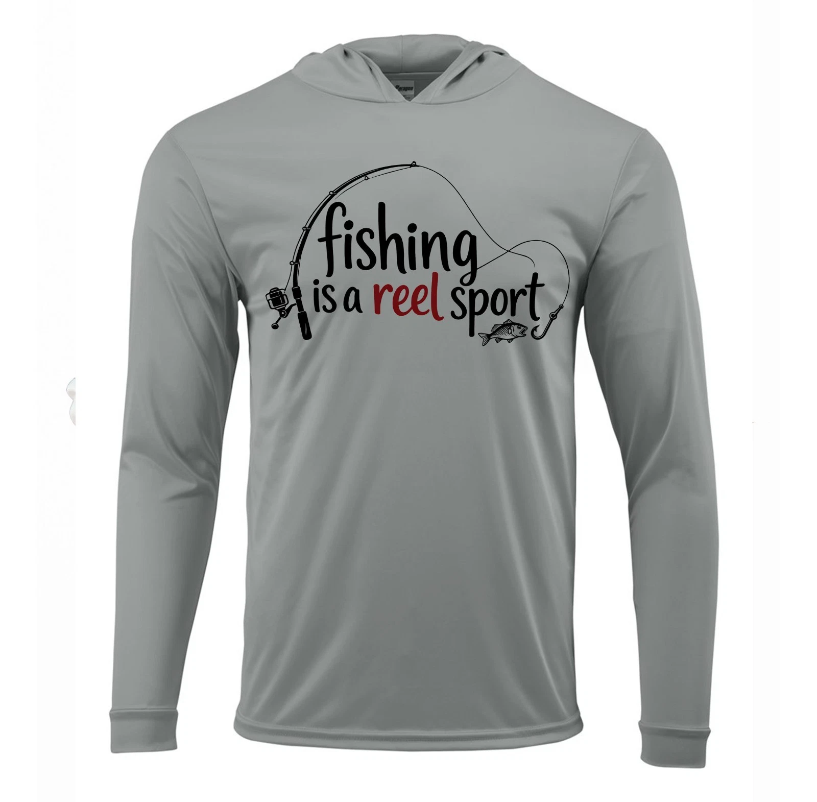 Fishing is a Reel Sport UV Protected UPF 50 Long Sleeve Sun T-Shirt Hood Dry Fit
